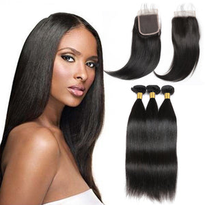 LH Hair Indian Human Virgin Hair Straight weft with closure 3 Bundles with 4*4 lace closure 1