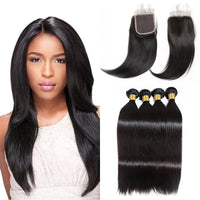 LH Hair Indian Human Virgin Hair Straight Hair 4 Bundles with 4*4 Lace Closure