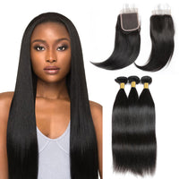 LH Hair Brazilian Human Virgin Hair Straight weft with closure 3 Bundles with 4*4 lace closure