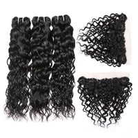 Cameraing Brazilian Human Virgin Hair Water Wave Hair 3 Bundles with Ear to Ear Lace Frontal 2