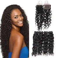 LH Hair Brazilian Human Virgin Hair Water Wave Hair 4 Bundles with 4*4 Lace Closure