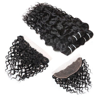 Cameraing Indian Human Virgin Hair Water Wave Hair 3 Bundles with Ear to Ear Lace Frontal 3