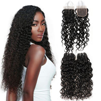 LH Hair Brazilian Human Virgin Hair Water Wave weft with closure 3 Bundles with 4*4 lace closure