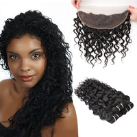 LH Hair Indian Human Virgin Hair Water Wave Hair 3 Bundles with Ear to Ear Lace Frontal