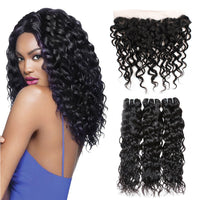 LH Hair Brazilian Human Virgin Hair Water Wave Hair 3 Bundles with Ear to Ear Lace Frontal